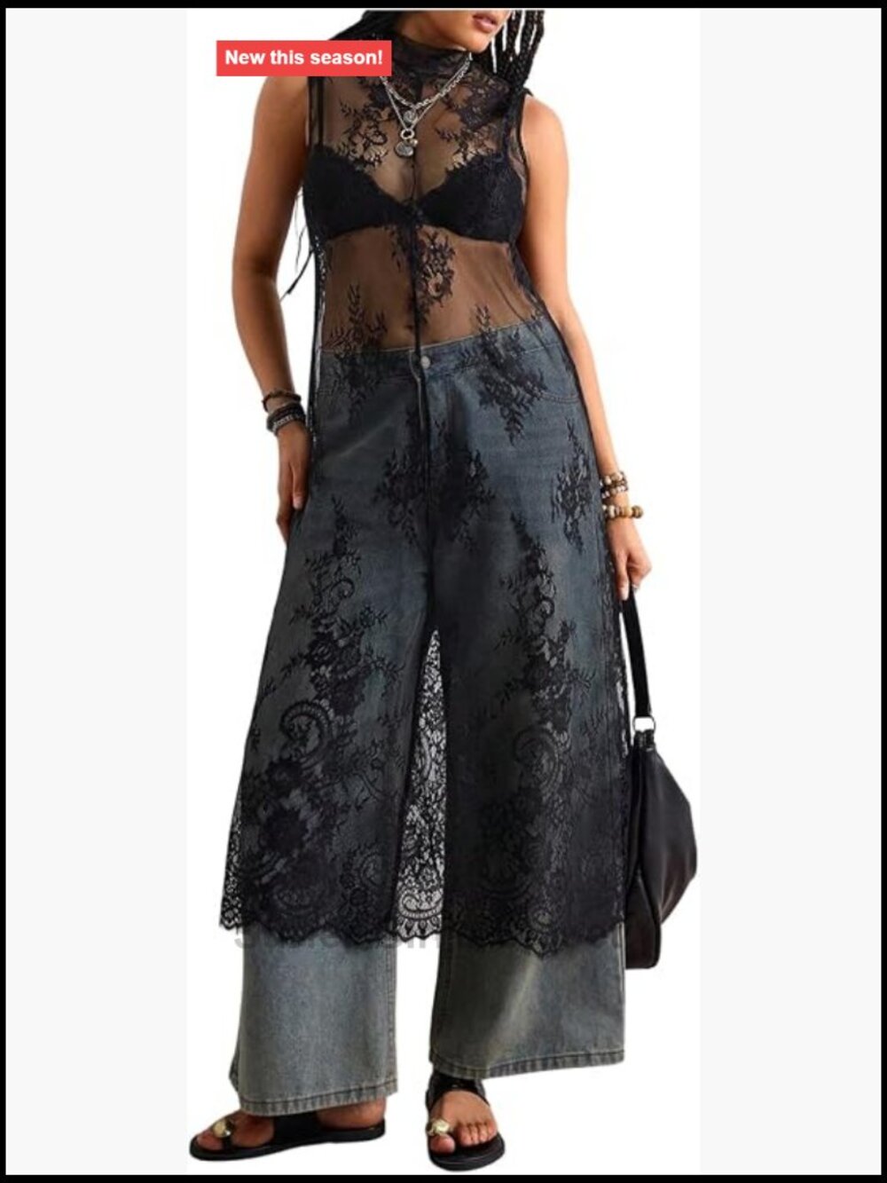 Plus Size Sheer Lace Mock Neck Maxi Dress Gothic Sleeveless